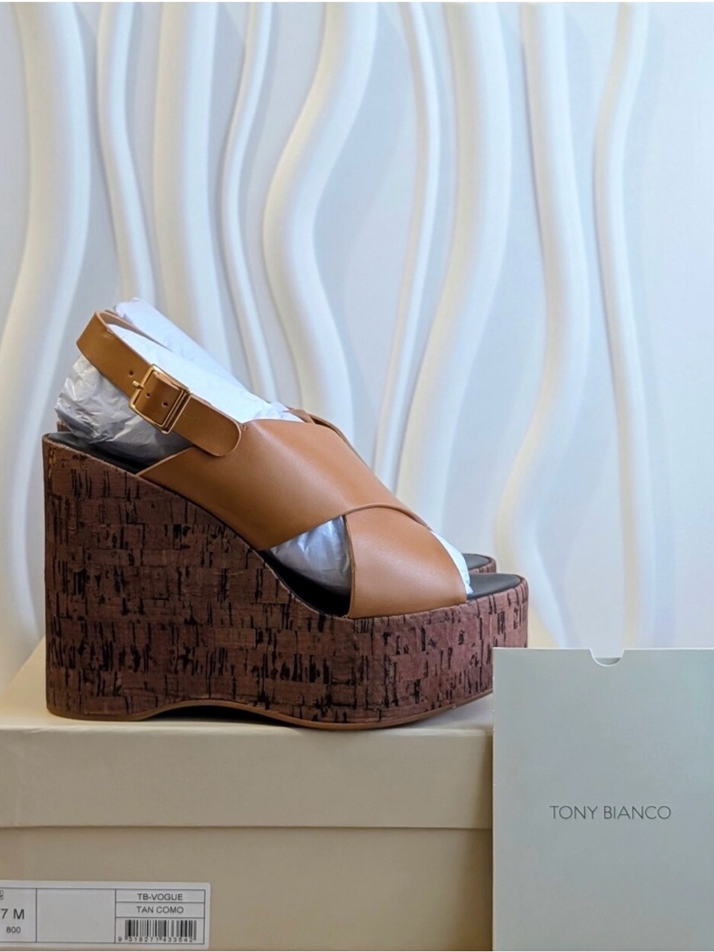 NIB Tony Bianco Vogue Platform Wedge Sandals Tan Como Leather